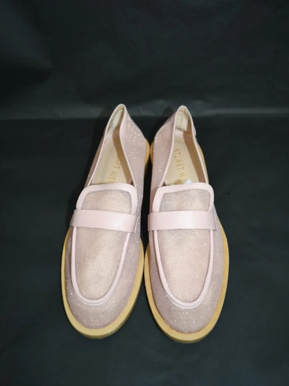 $550 STUART WEITZMAN palmer glitter mesh loafer VAMP SLIP ON PINK 9 (PD17)